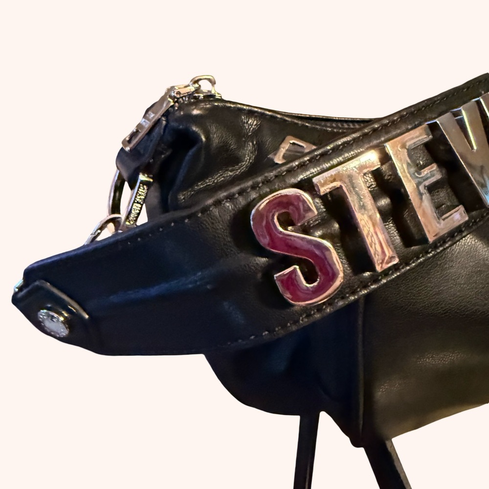 Steve Madden NWT Black Brhodes Shoulder Bag Bold Brand Silver Bling Logo (P141) - Picture 3 of 12